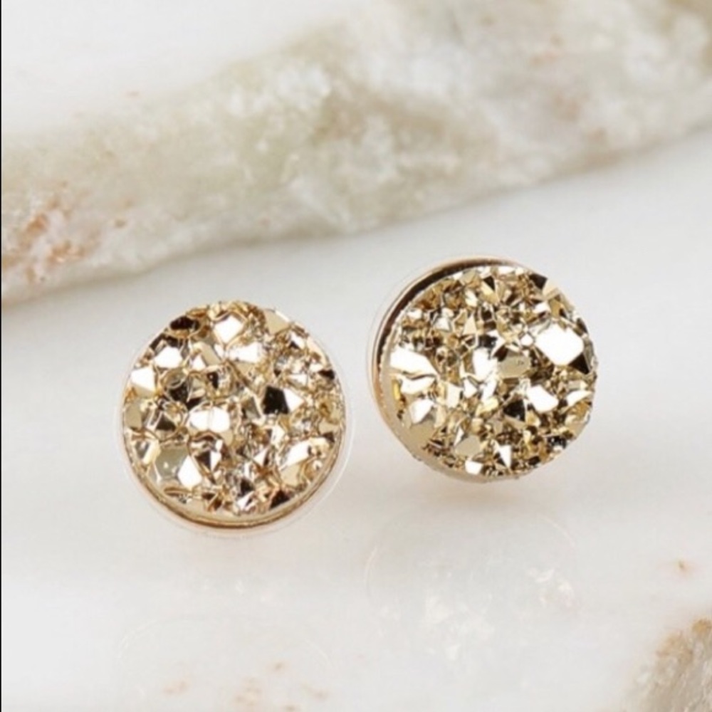 Druzy Sparkle Dazzling Gold Stud Earrings
